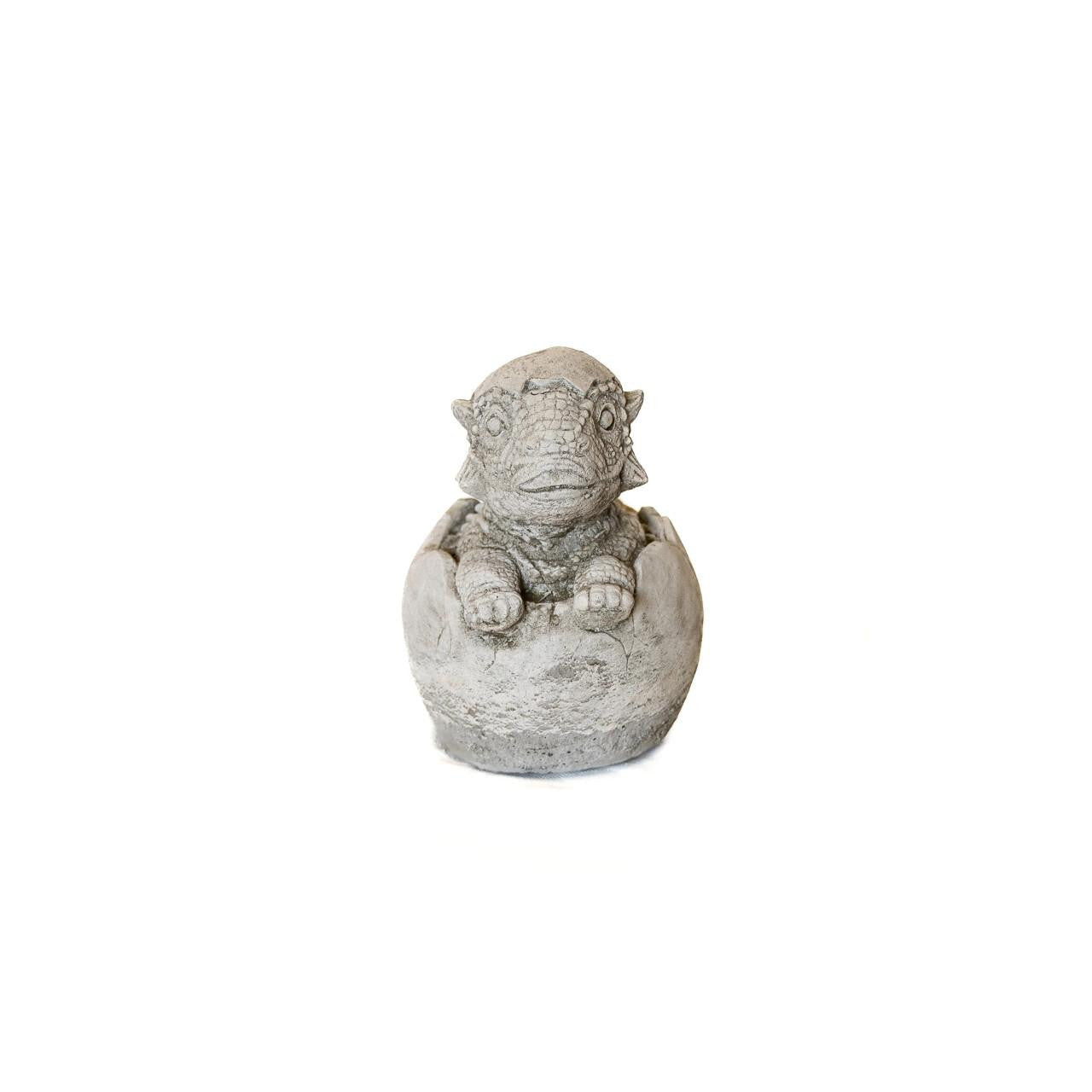 Small Stone Cast  Baby Dino with Eggshell Hat Statue