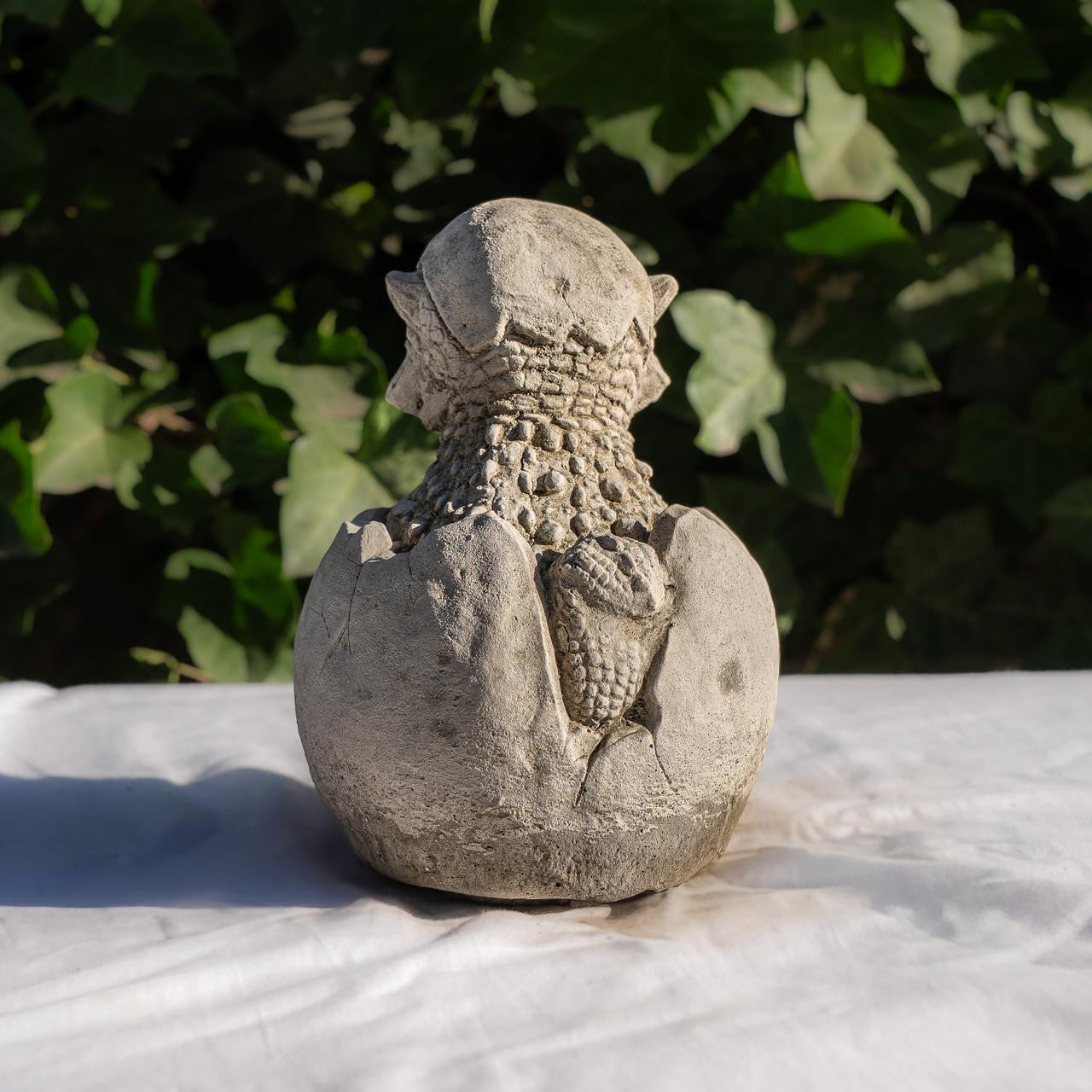 Small Stone Cast  Baby Dino with Eggshell Hat Statue