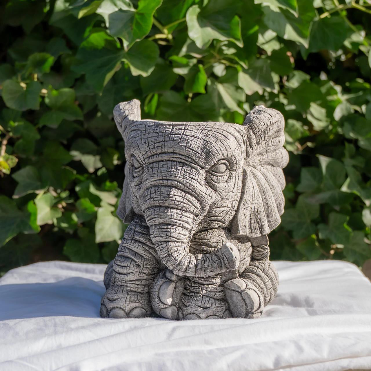 Small Stone Cast Elephant Planter Pot