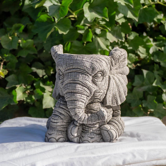 Small Stone Cast Elephant Planter Pot