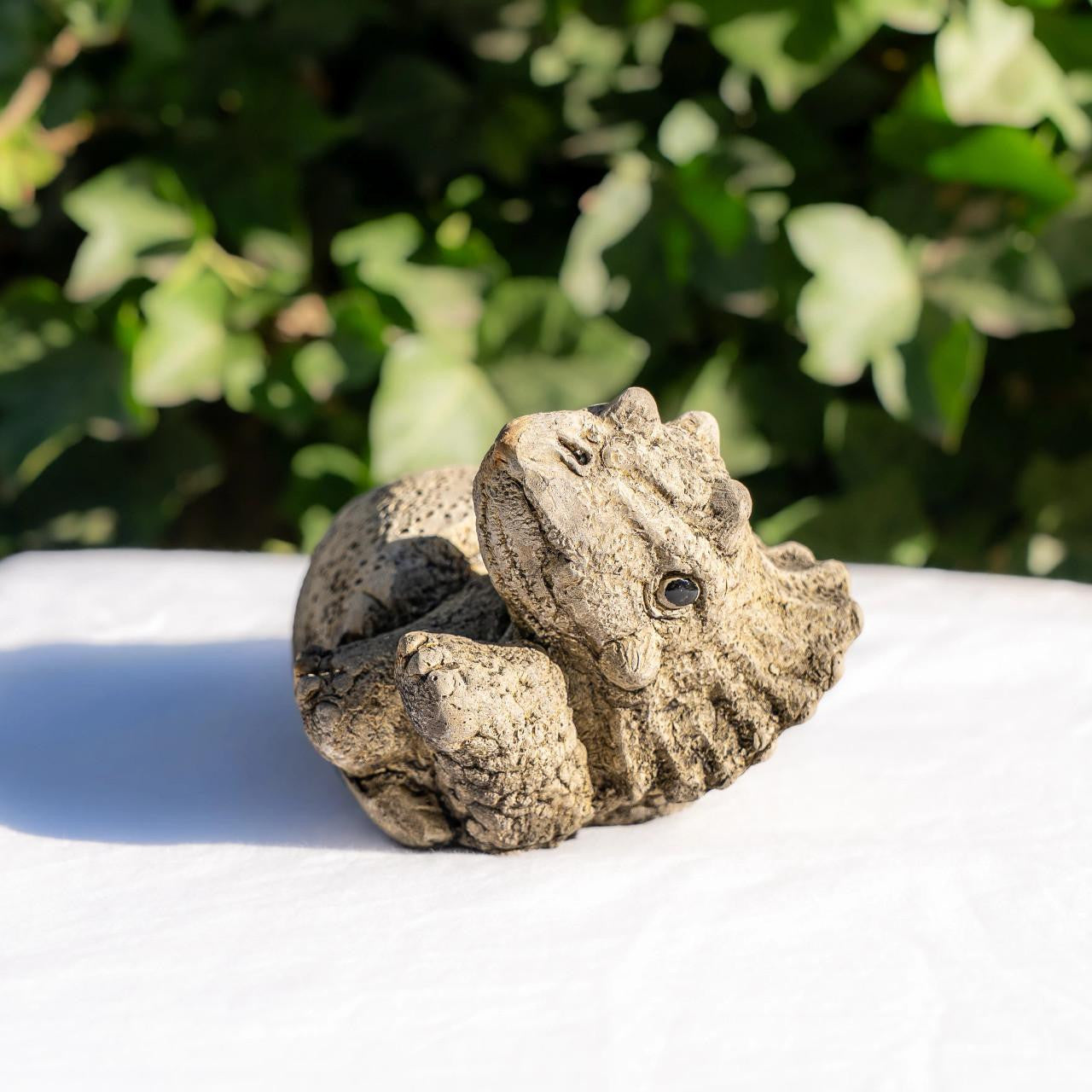 Small Stone Cast Triceratops Garden Sculpture Dinosaur Animal Statue