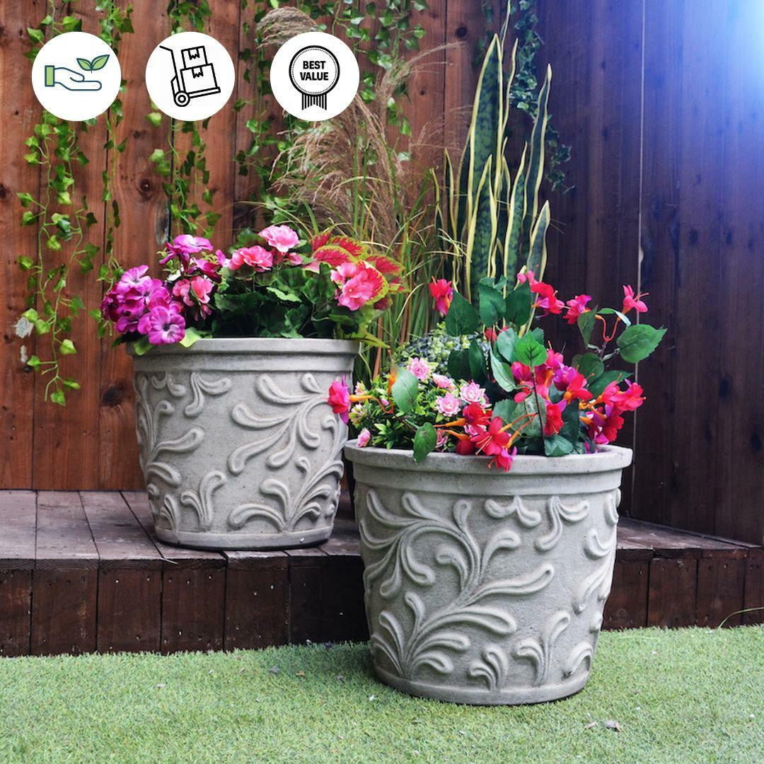 Small Wavy Leaves Stone cast Flower Pots