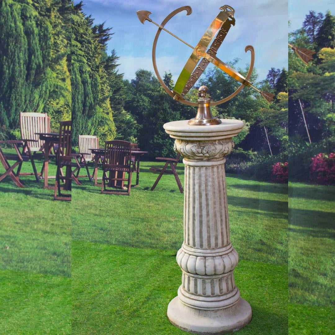 Stunning Brass Armillary With Column - Breathtaking Piece For Garden ...