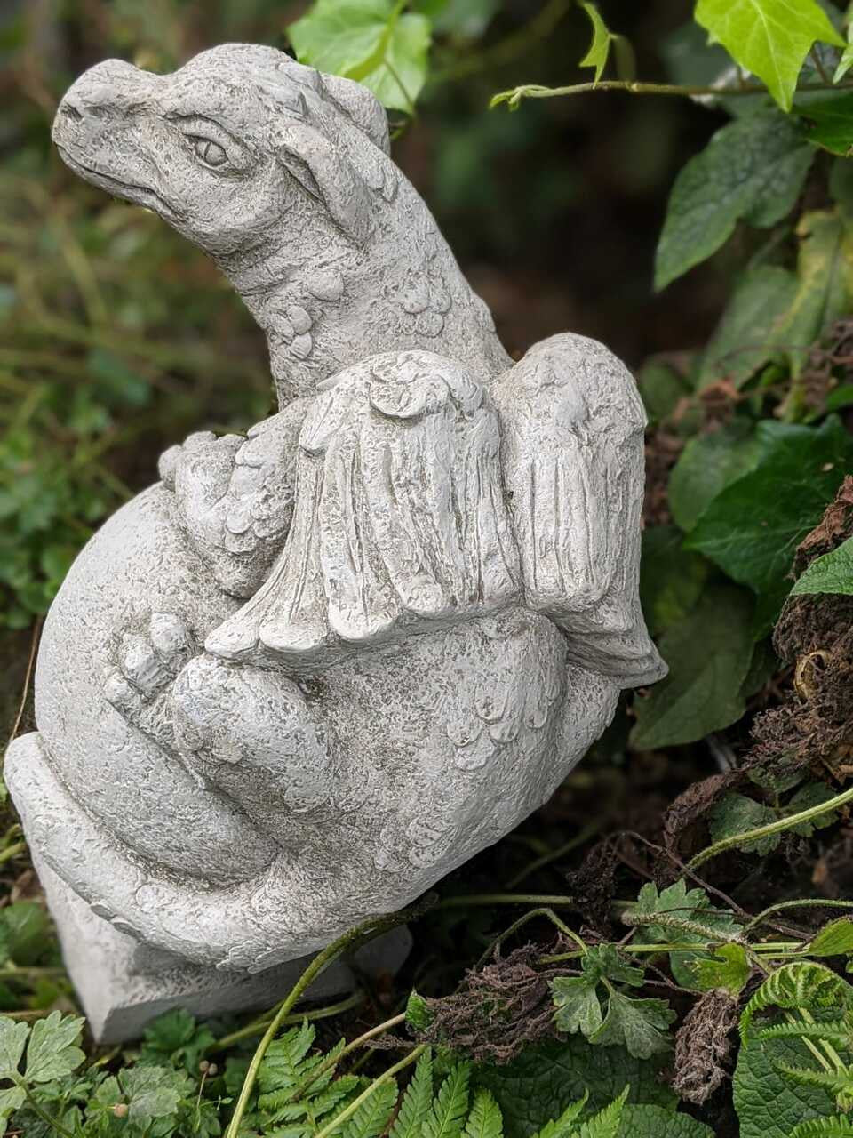 Solid Stone Cast Dragon on Ball Garden Ornament