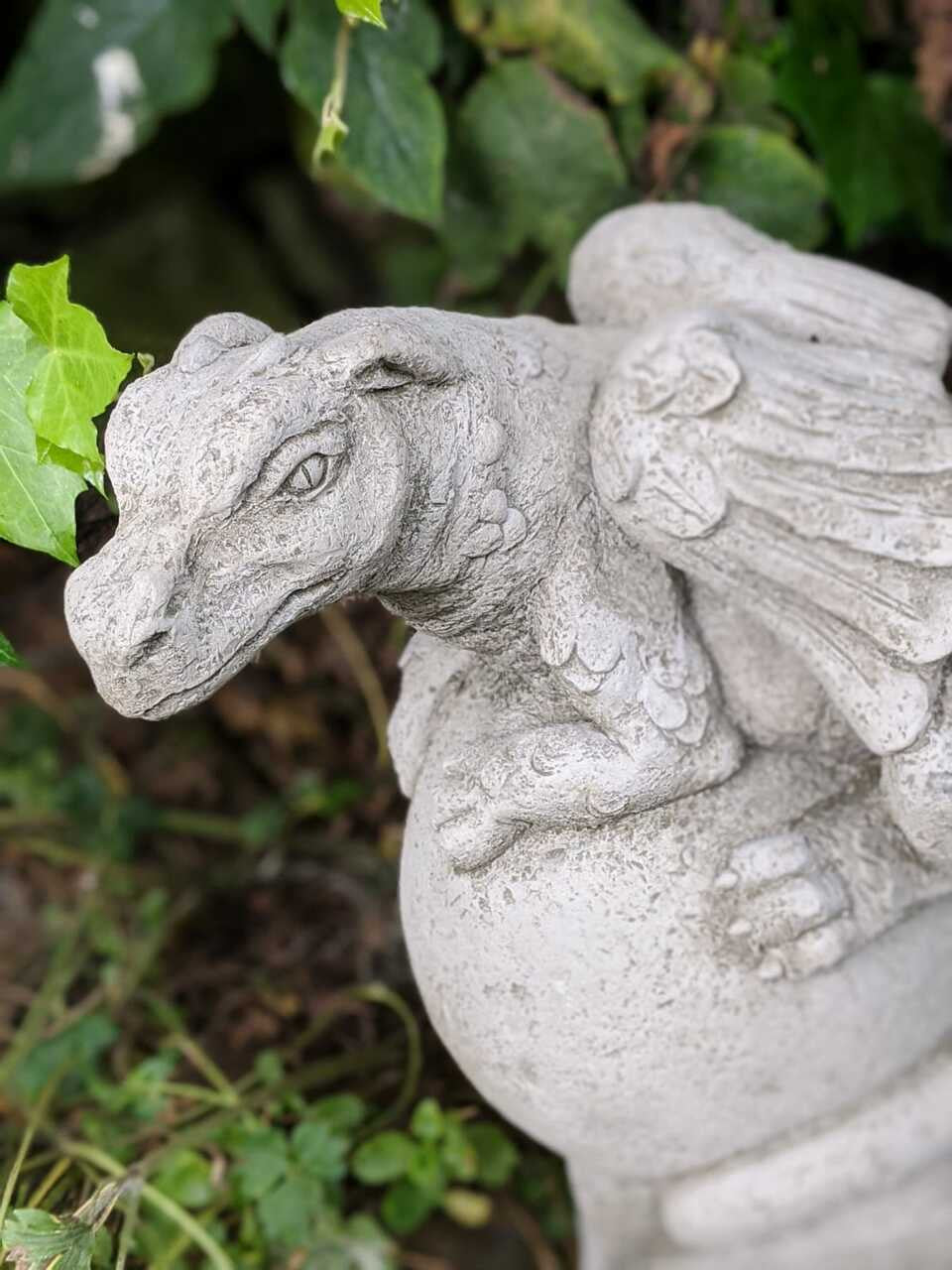 Solid Stone Cast Dragon on Ball Garden Ornament