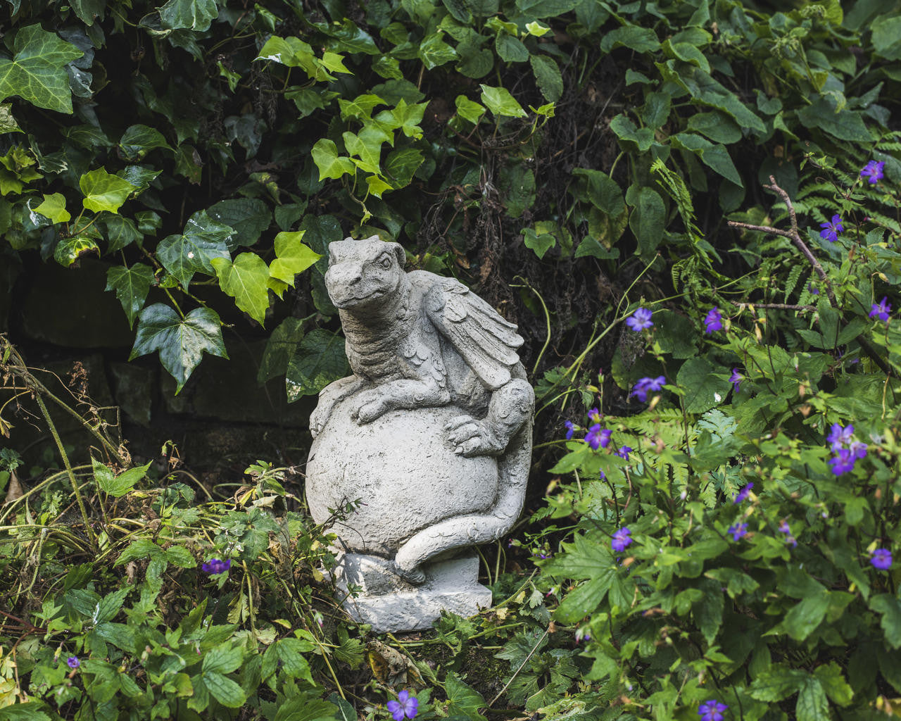 Solid Stone Cast Dragon on Ball Garden Ornament