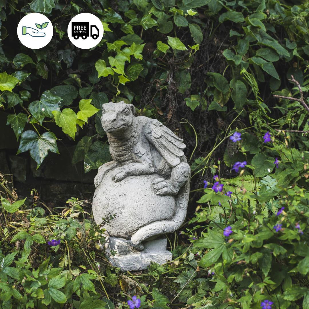 Solid Stone Cast Dragon on Ball Garden Ornament