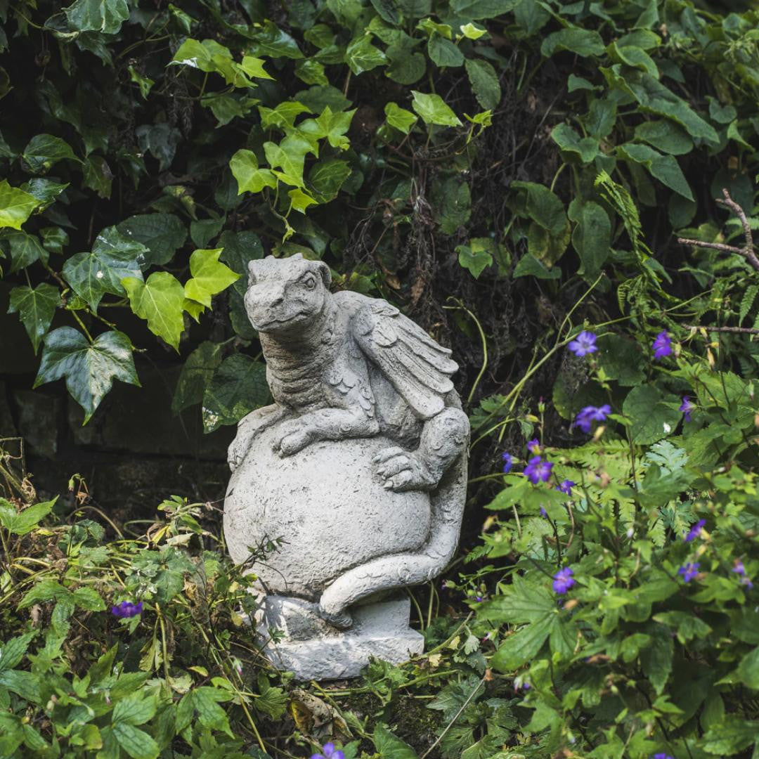 Solid Stone Cast Dragon on Ball Garden Ornament