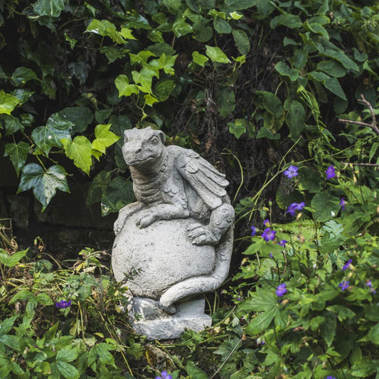 Solid Stone Cast Dragon on Ball Garden Ornament
