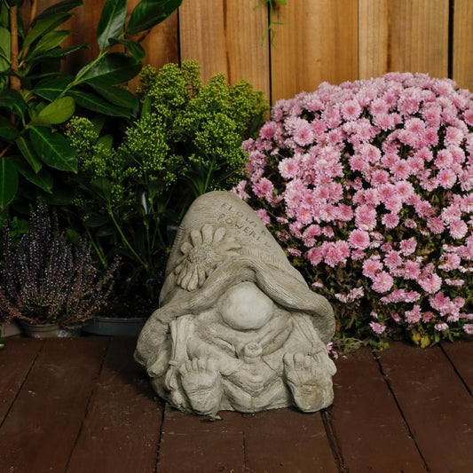 Stone Cast Flower Power Gnome Fairy Statue