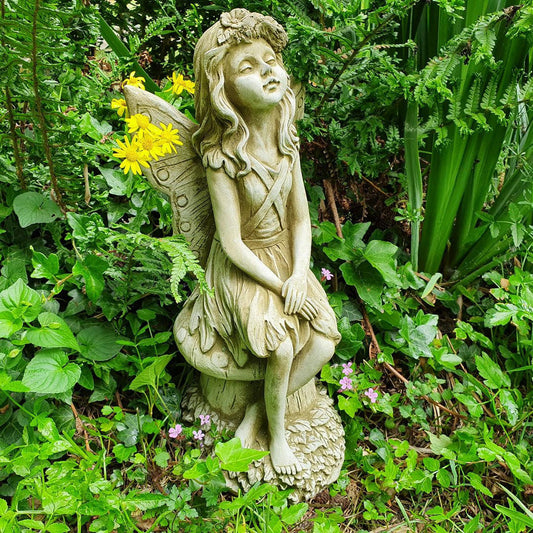 Stone Cast Gazing Fairy of the Forest Ornament