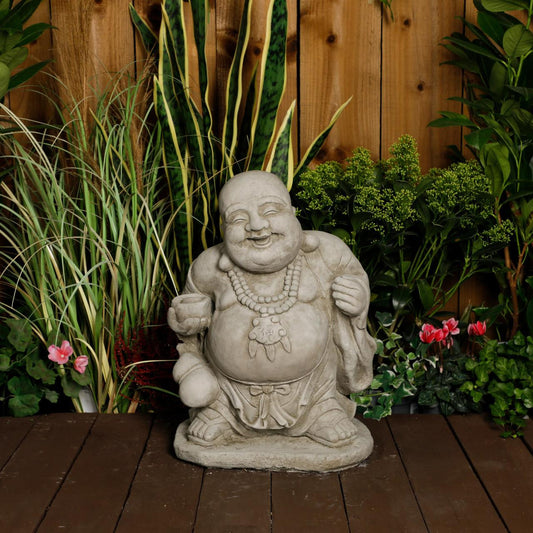 Stone Cast Happy Buddha Ornament 