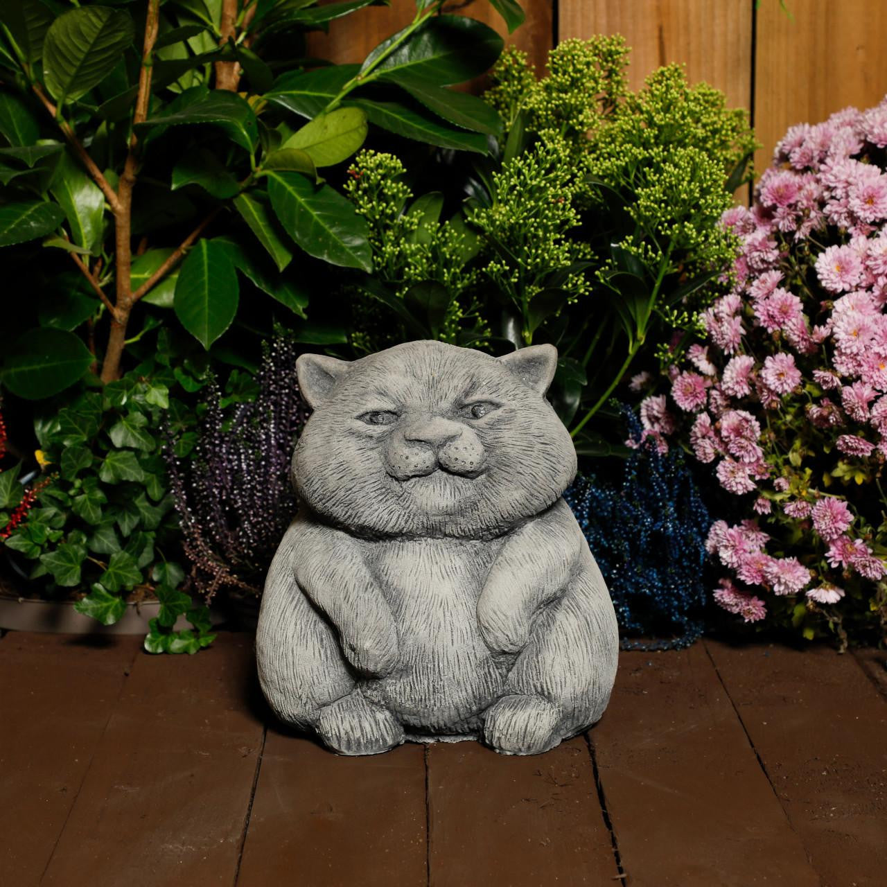 Stone Cast Happy Cat Garden Statue Ornament and Decor