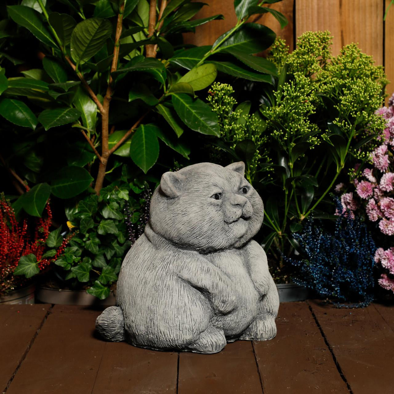 Stone Cast Happy Cat Garden Statue Ornament and Decor