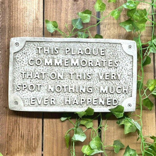 Stone cast Humorous Wall Sign Nothing happens in this spot