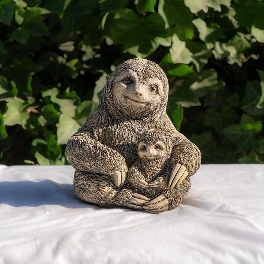 Stone Cast Mom & Baby Sloth Garden Sculpture Animal Statue