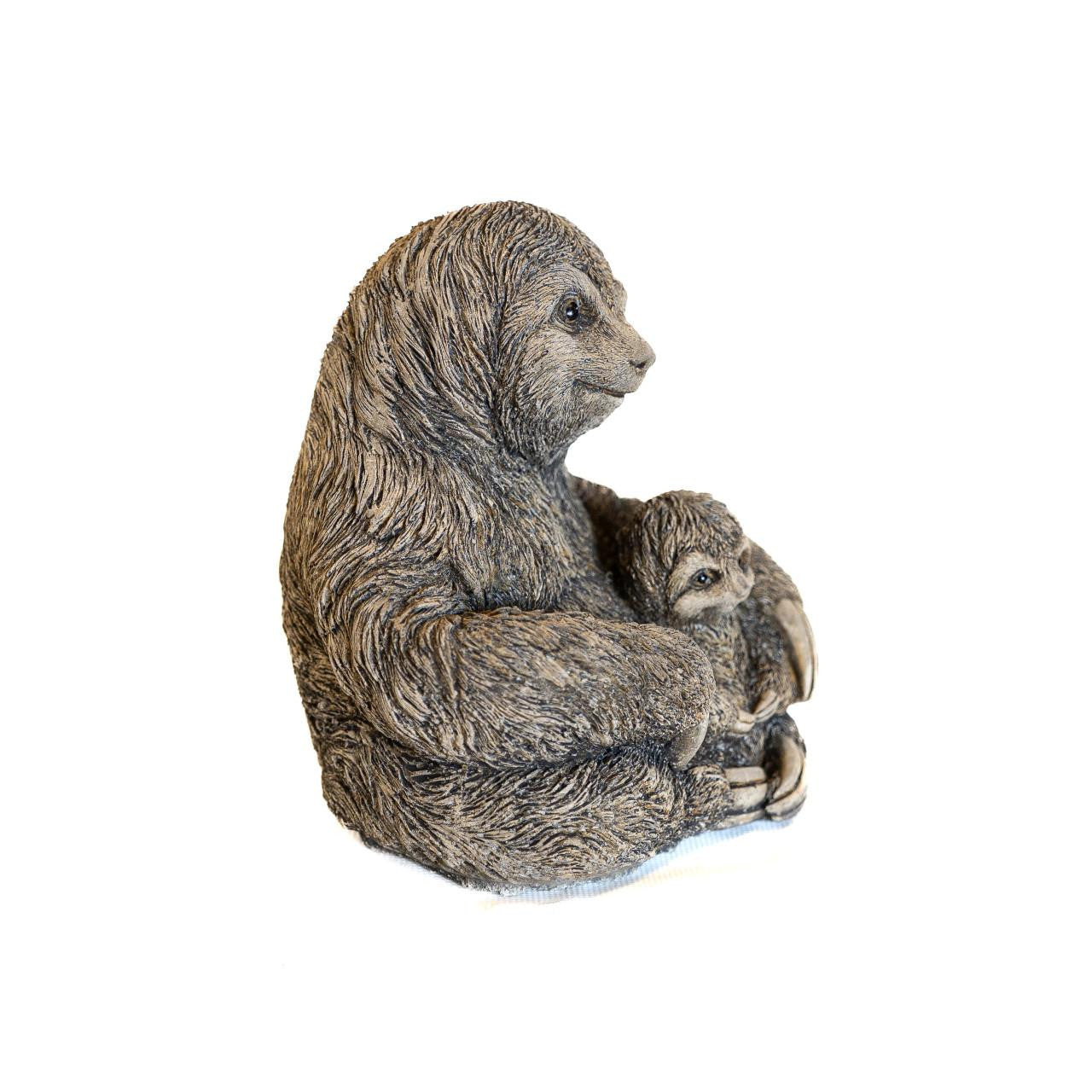 Stone Cast Mom & Baby Sloth Garden Sculpture Animal Statue