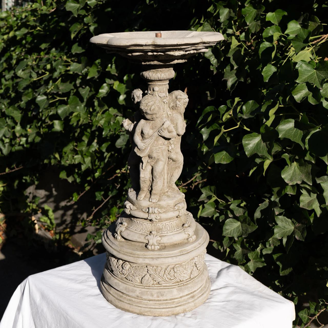 Stone Cast Musical Cherub Fountain Garden Sculpture