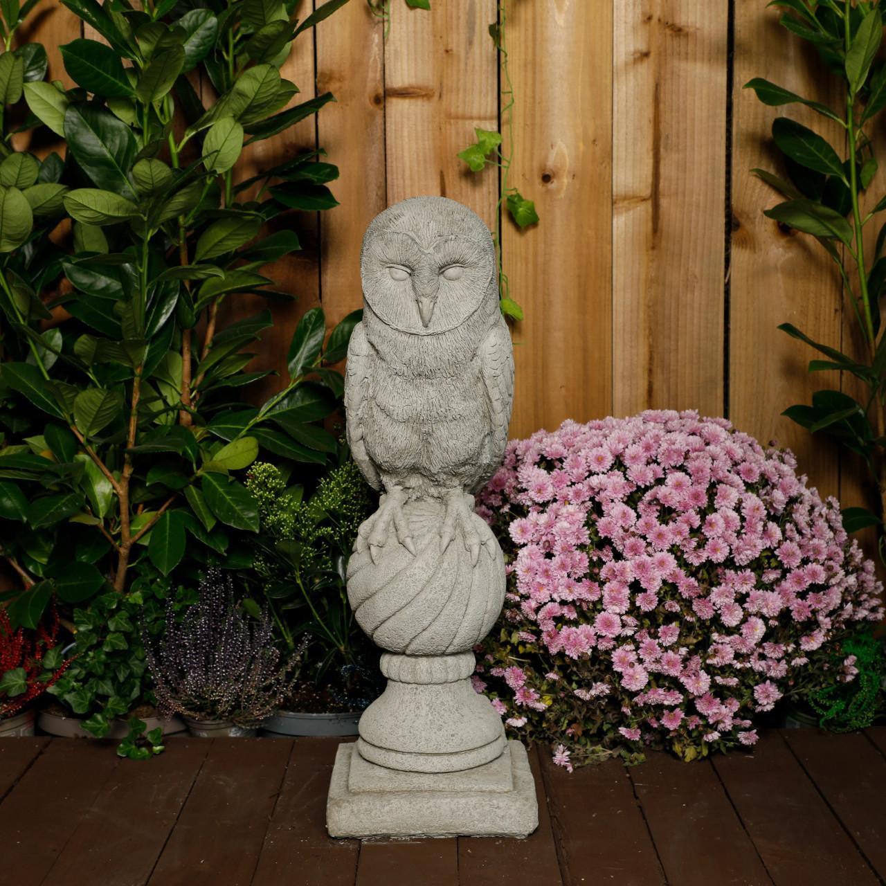 Stone Cast Owl on Post Garden Bird Statues