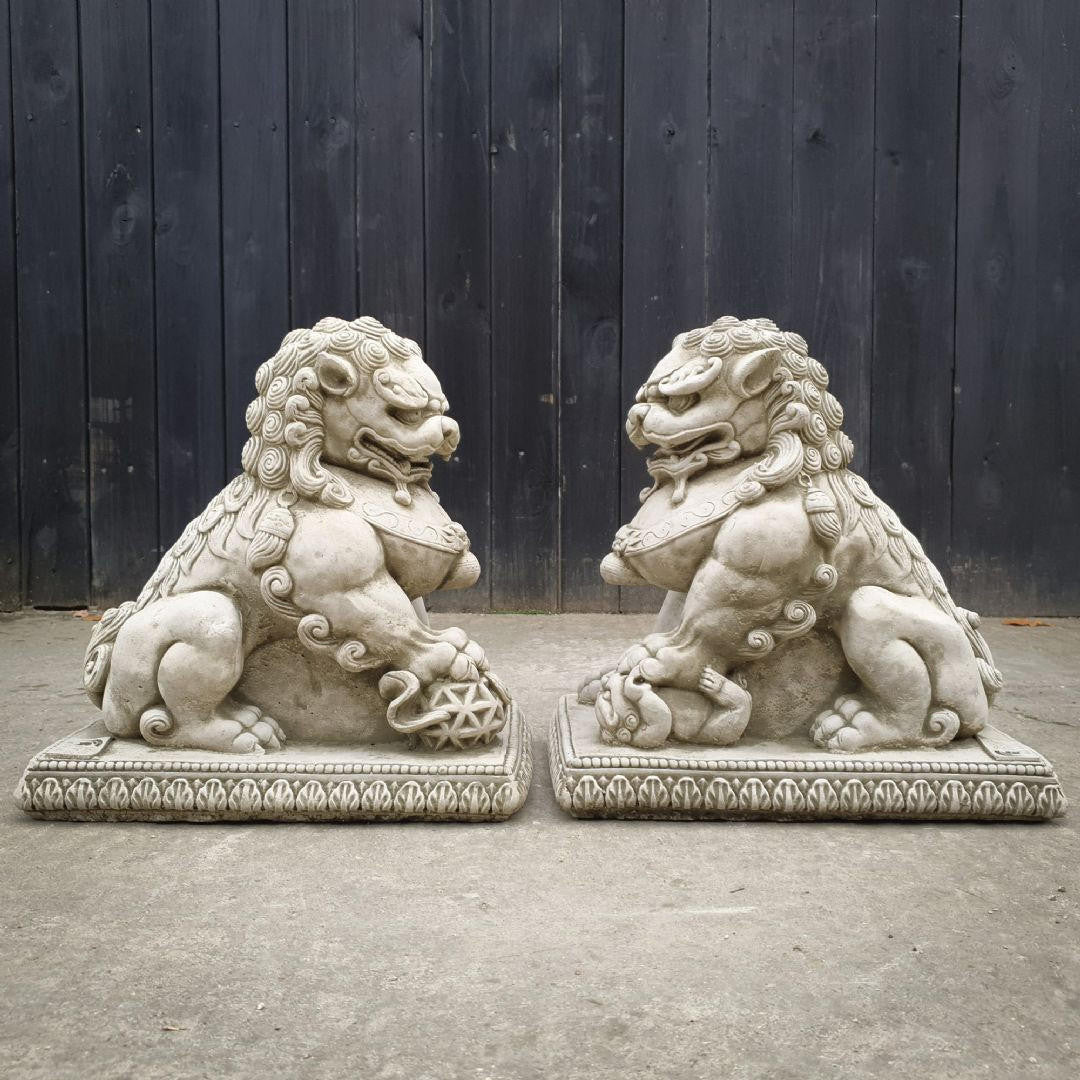 Stone Cast Pair of Foo Dogs