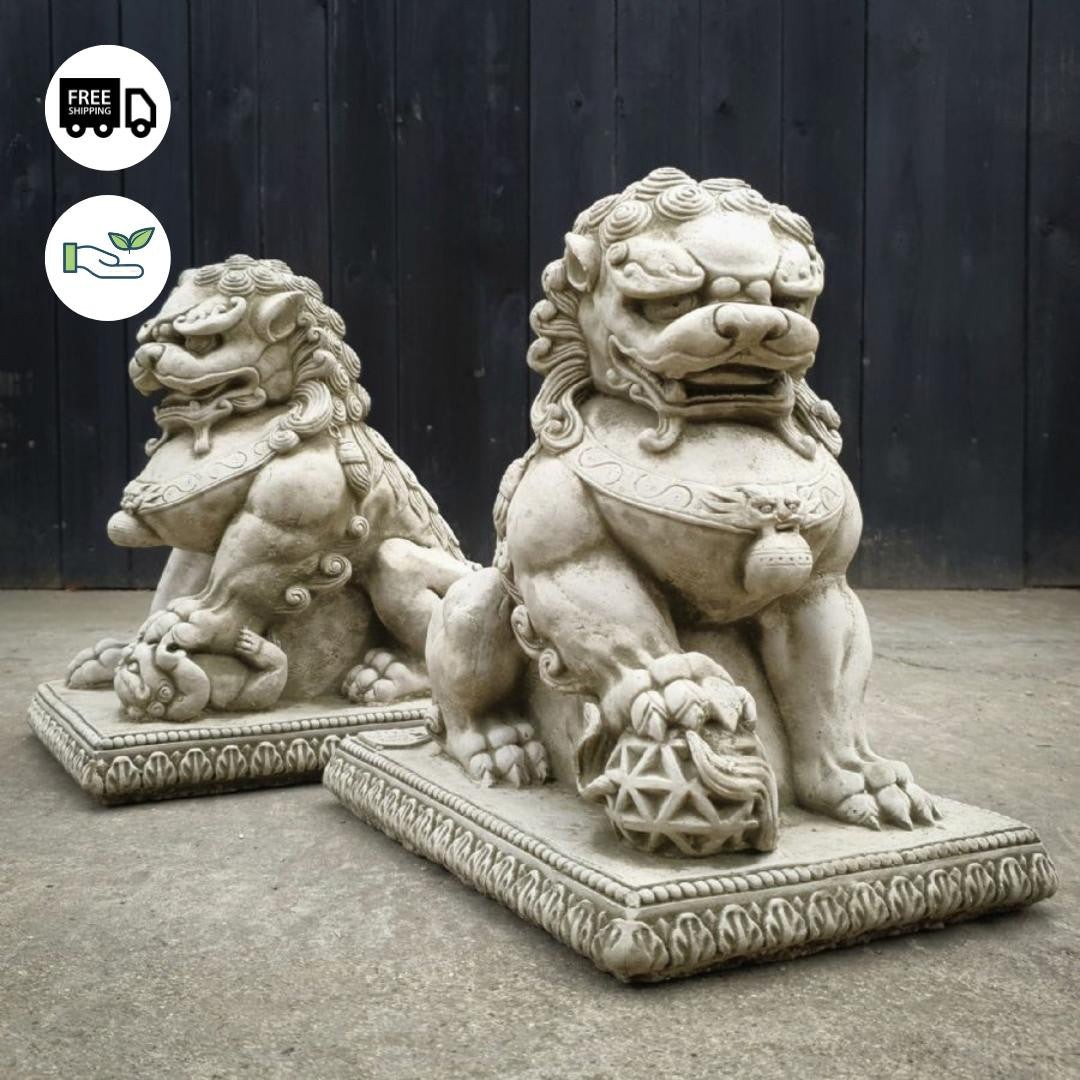 Stone Cast Pair of Foo Dogs