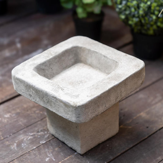 Stone Cast Plain Low Square Birdbath 25 cm Tall