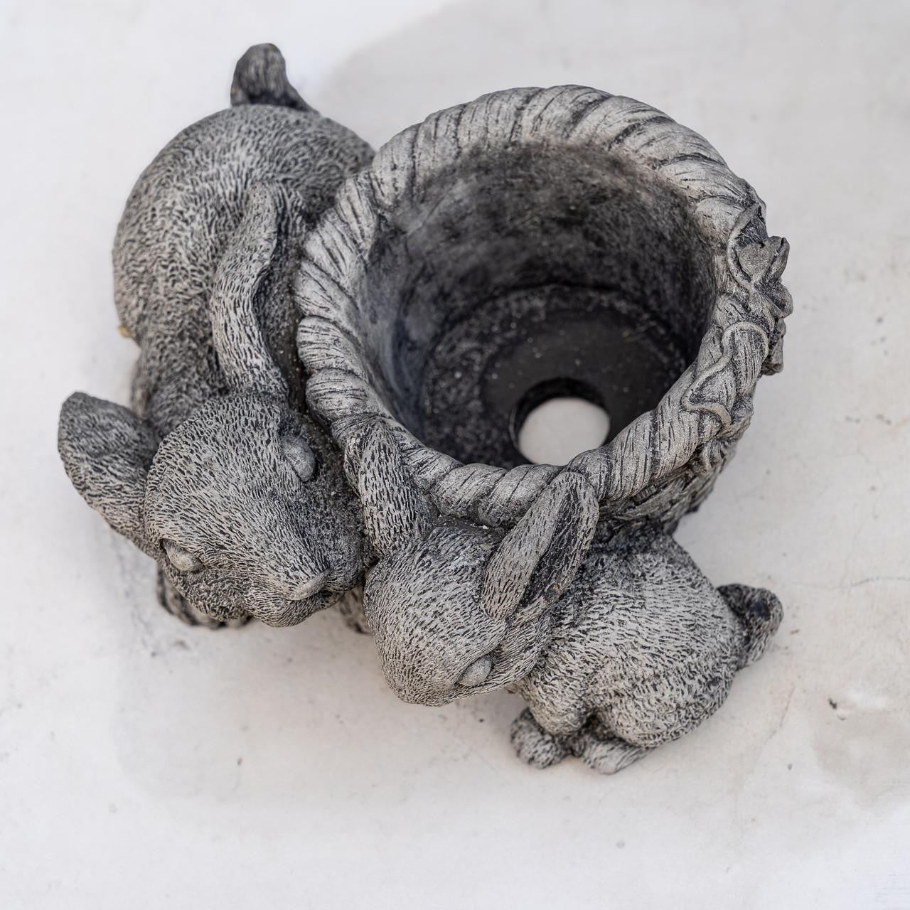 Stone Cast Pot with Rabbits for Flowers or Plants