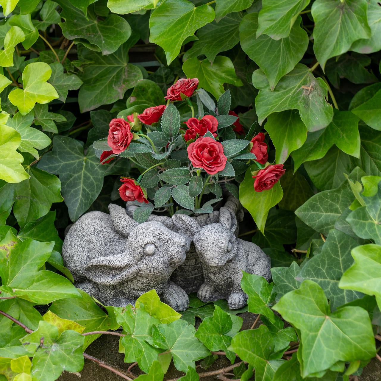 Stone Cast Pot with Rabbits for Flowers or Plants