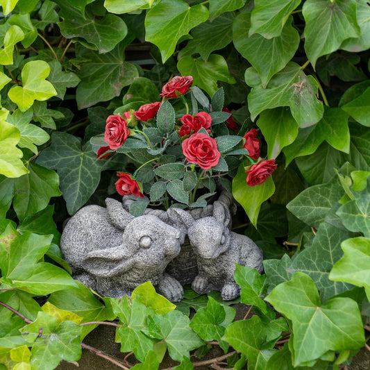 Stone Cast Pot with Rabbits for Flowers or Plants