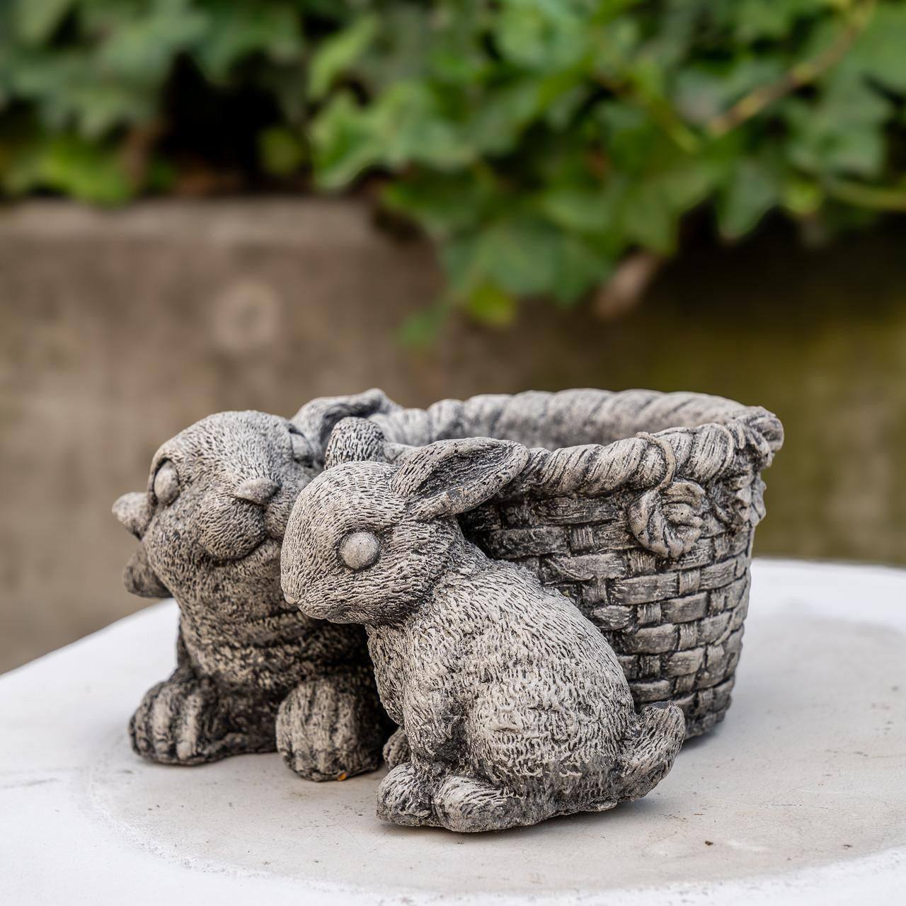 Stone Cast Pot with Rabbits for Flowers or Plants