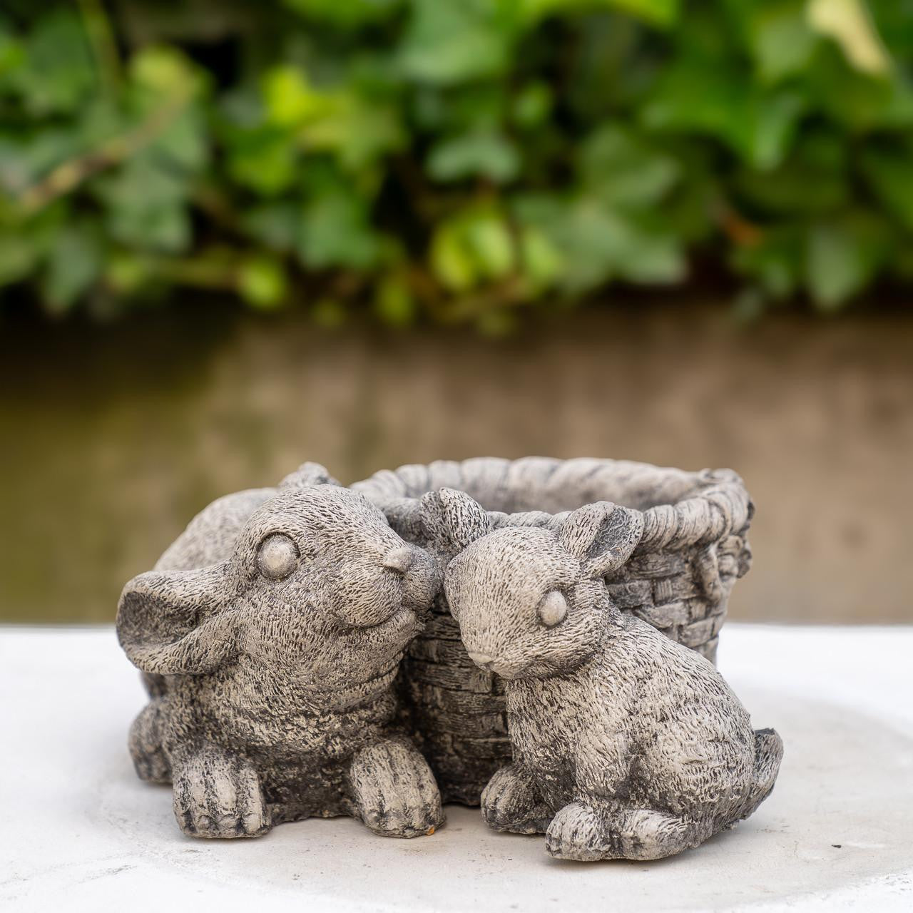 Stone Cast Pot with Rabbits for Flowers or Plants