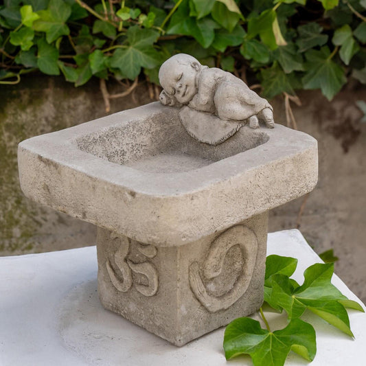 Stone Cast Small Birdbath Monk Buddha