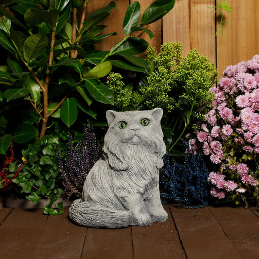 Stone Cast Upright Persian Cat Statues Garden Ornament