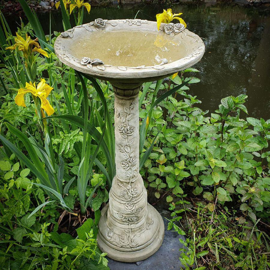 Stunning Stonecast Rose Birdbath