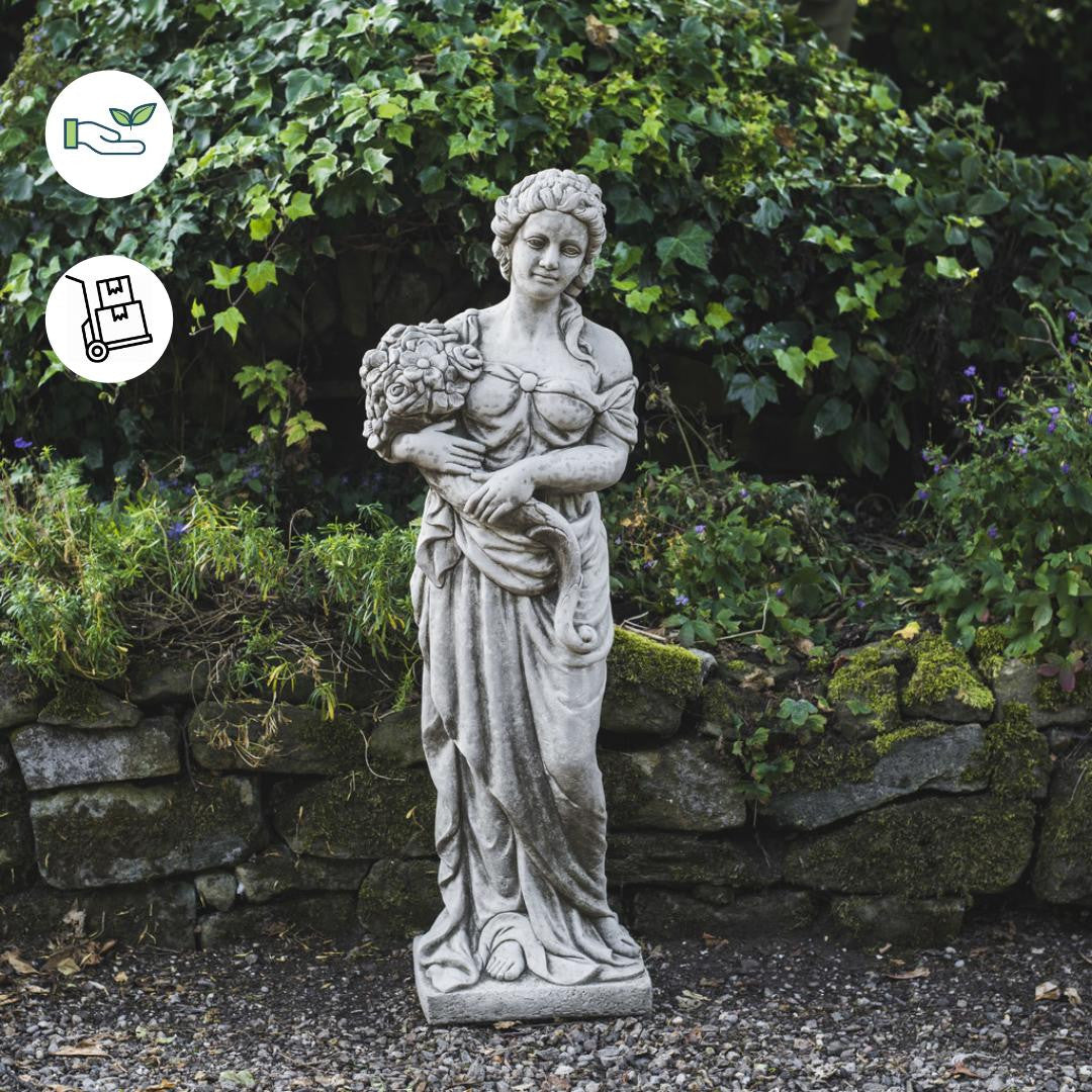 Tall Stone Cast Lady with Flowers