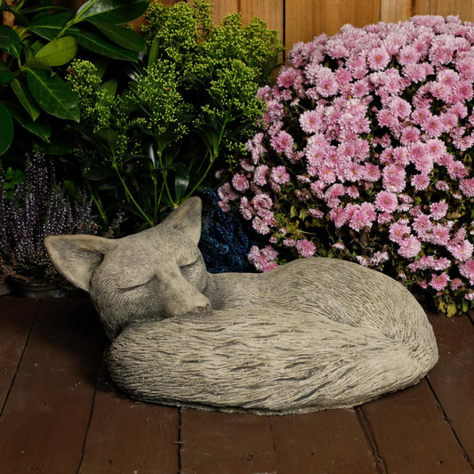 Tranquil Large Cast Stone Sleeping Fox Garden Statue Garden Sculpture Ornament 