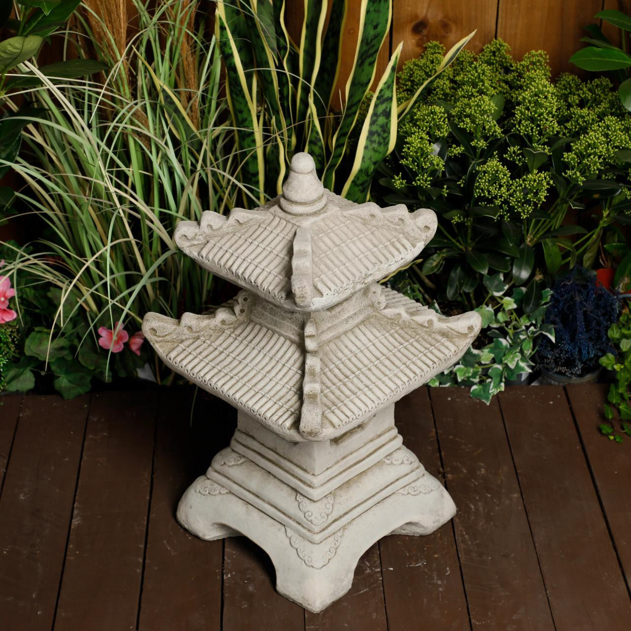 Two-Tiered Stonecast Kowloon Pagoda  Garden Ornament