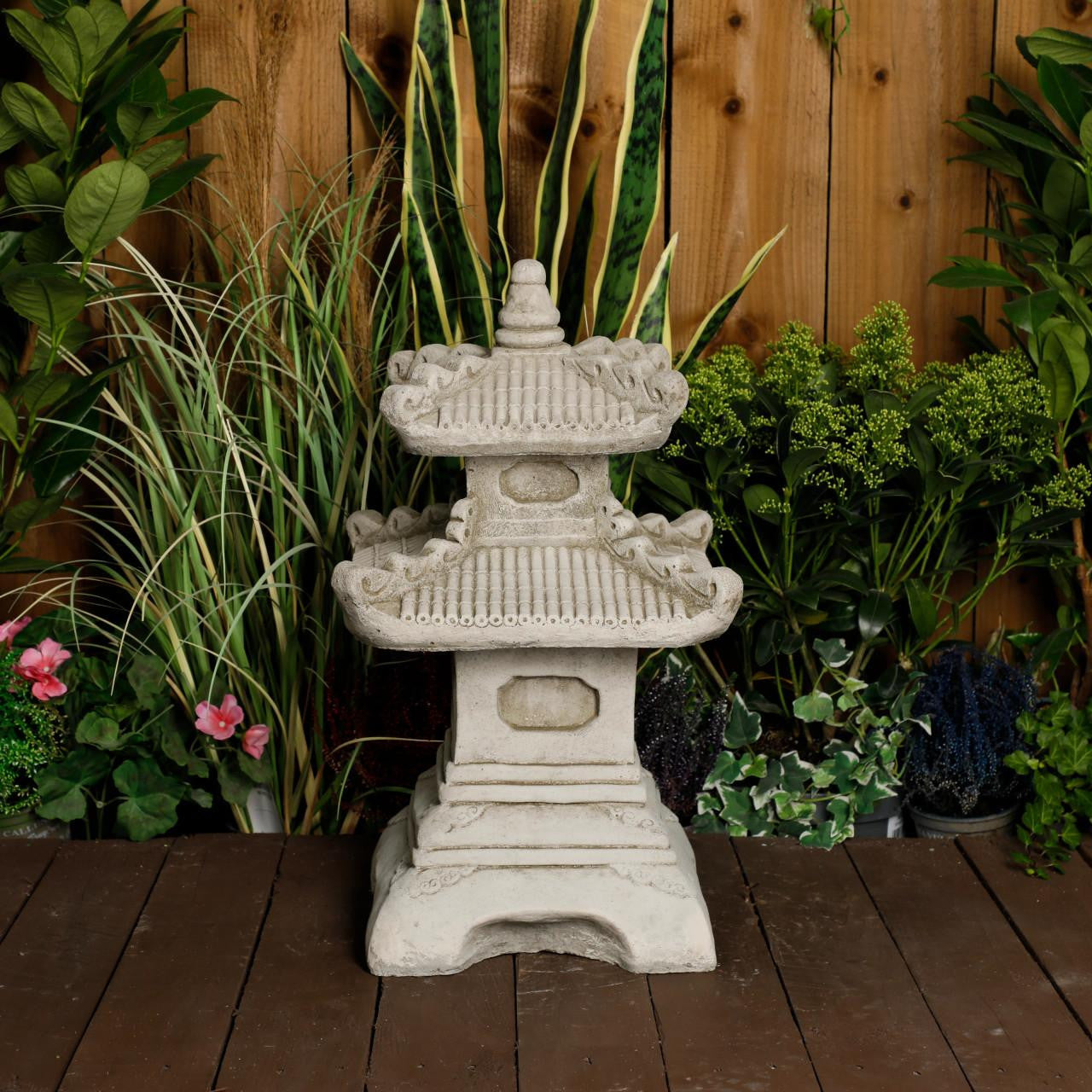 Two-Tiered Stonecast Kowloon Pagoda  Garden Ornament