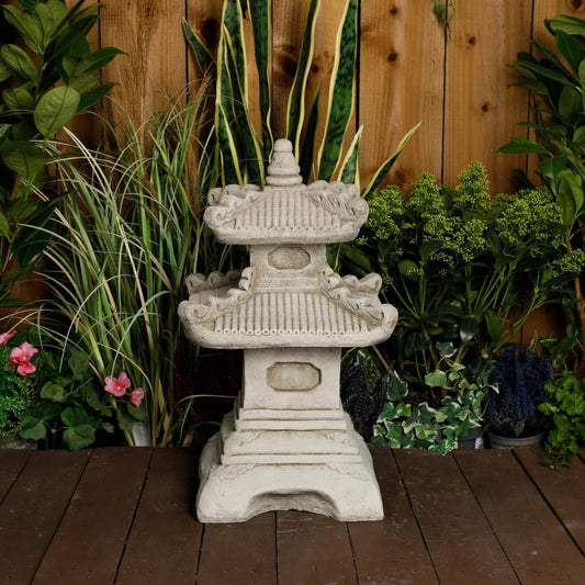 Two-Tiered Stonecast Kowloon Pagoda  Garden Ornament