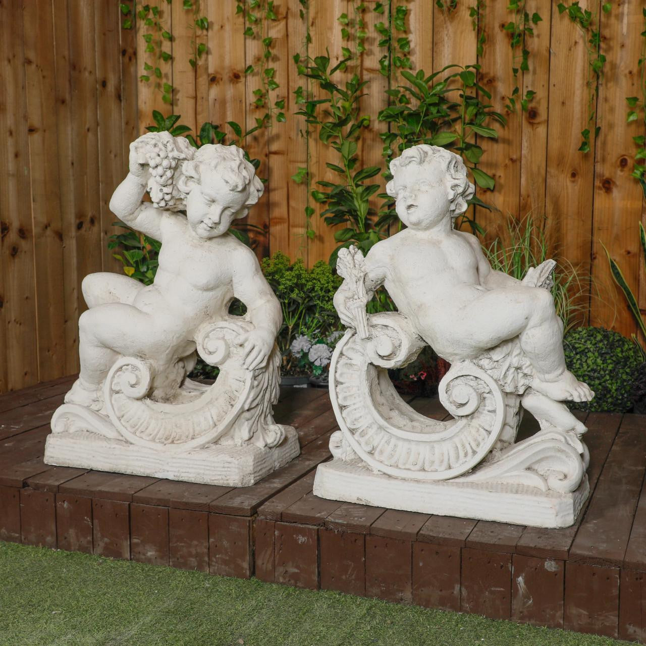 Very Large Pair of Cherub Statues with Fancy Columns 