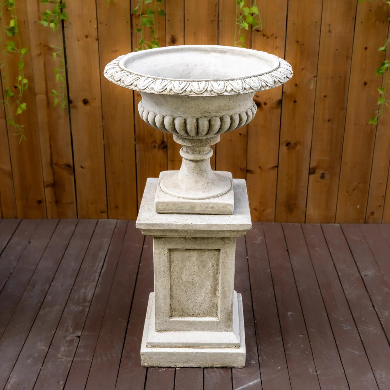 Very Large Stone Cast Victorian Garden Urn and Plinth