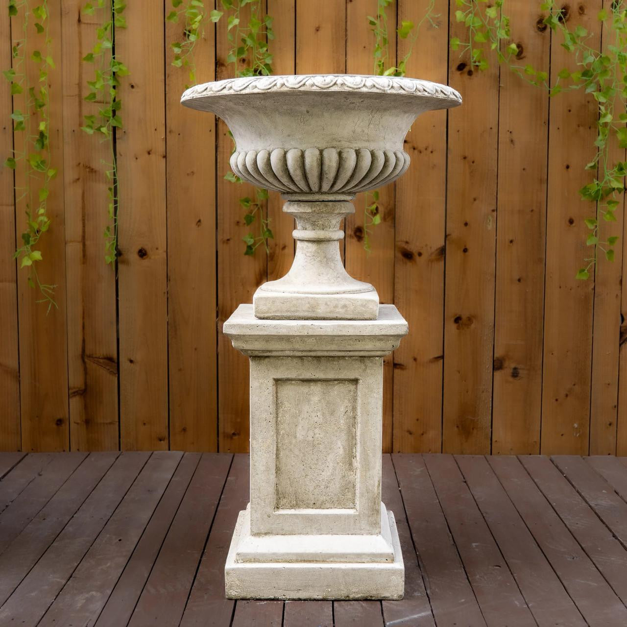Very Large Stone Cast Victorian Garden Urn and Plinth