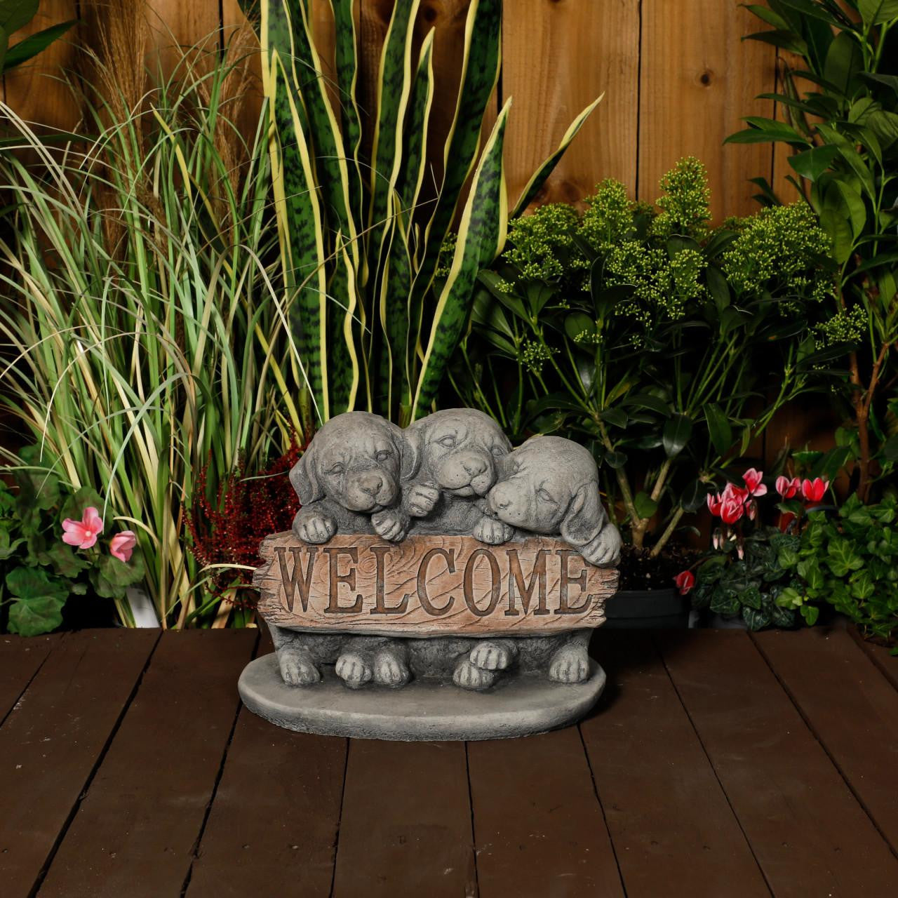 'Welcome Dogs' Stone Cast Garden Ornament 