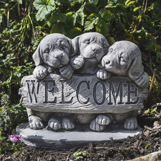 Welcome Dogs Stone Cast Garden Ornament