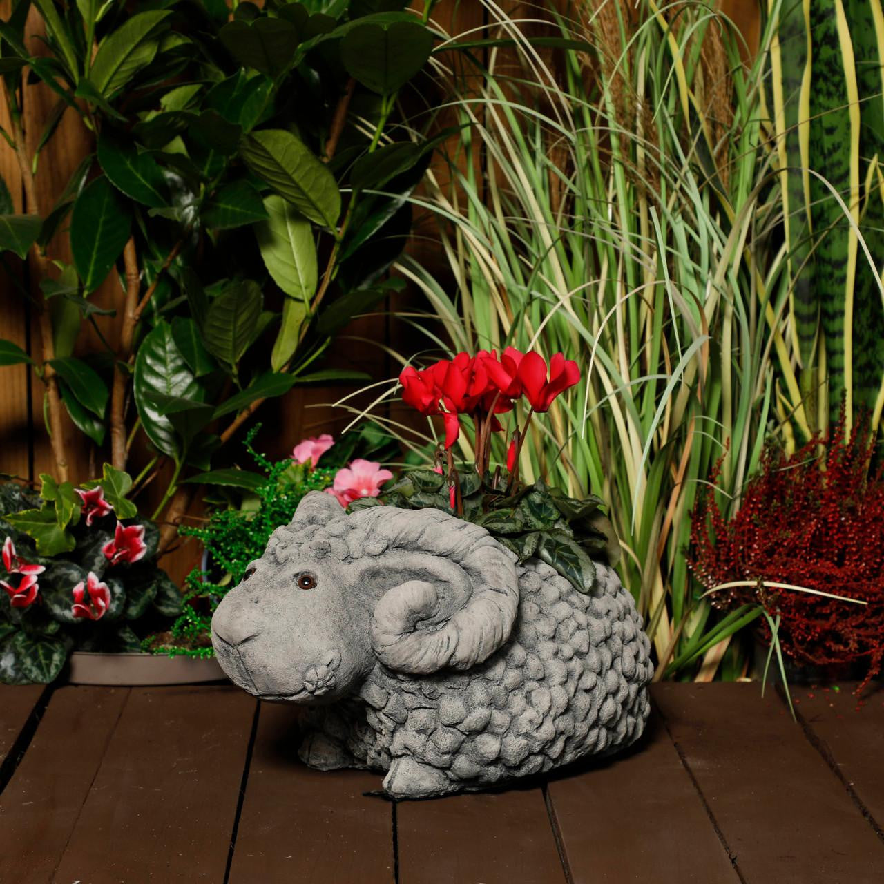 Whimsical Stone Cast Ram Planter for Garden or Patio