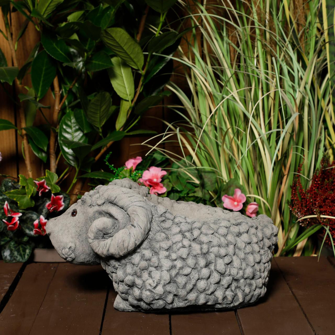 Whimsical Stone Cast Ram Planter for Garden or Patio