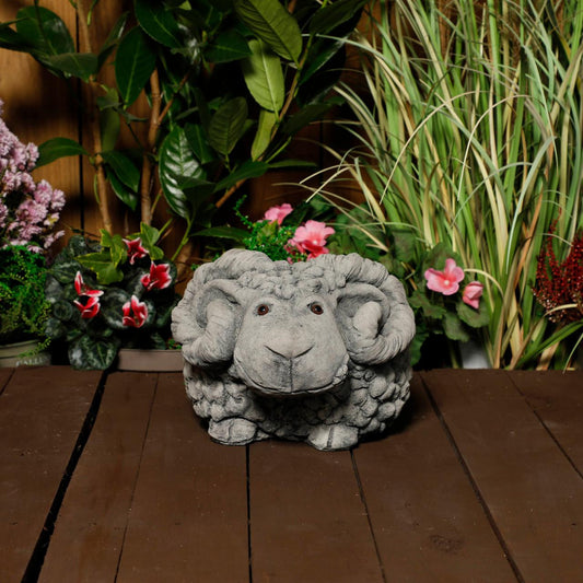 Whimsical Stone Cast Ram Planter for Garden or Patio