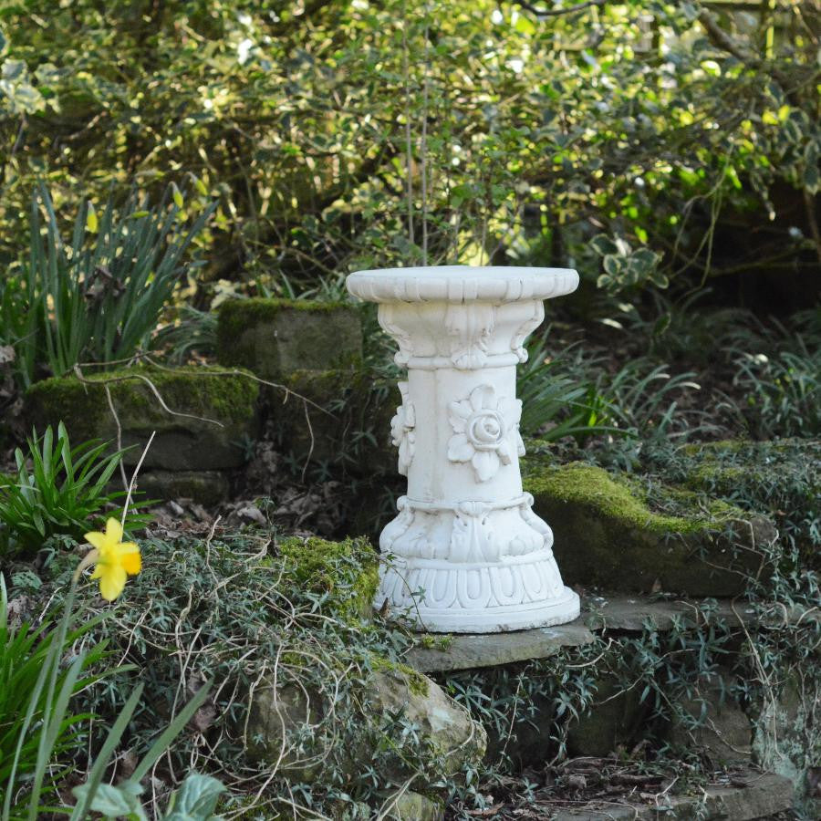 White Stone Cast Large Floral Plinth Garden Statue