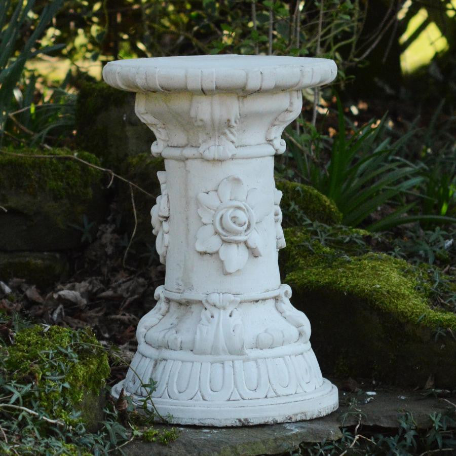 White Stone Cast Large Floral Plinth Garden Statue
