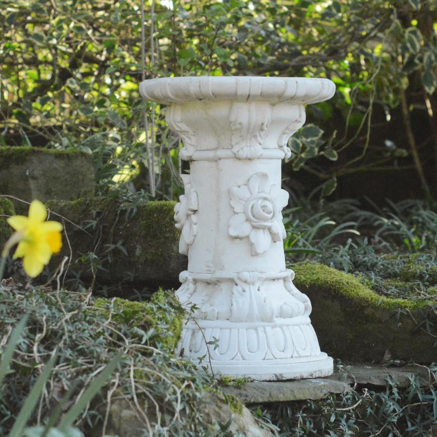 White Stone Cast Large Floral Plinth Garden Statue